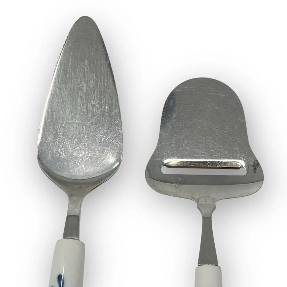 Lord & Taylor Blue White Stainless Steel Ceramic Cheese Slicer & Cake Server